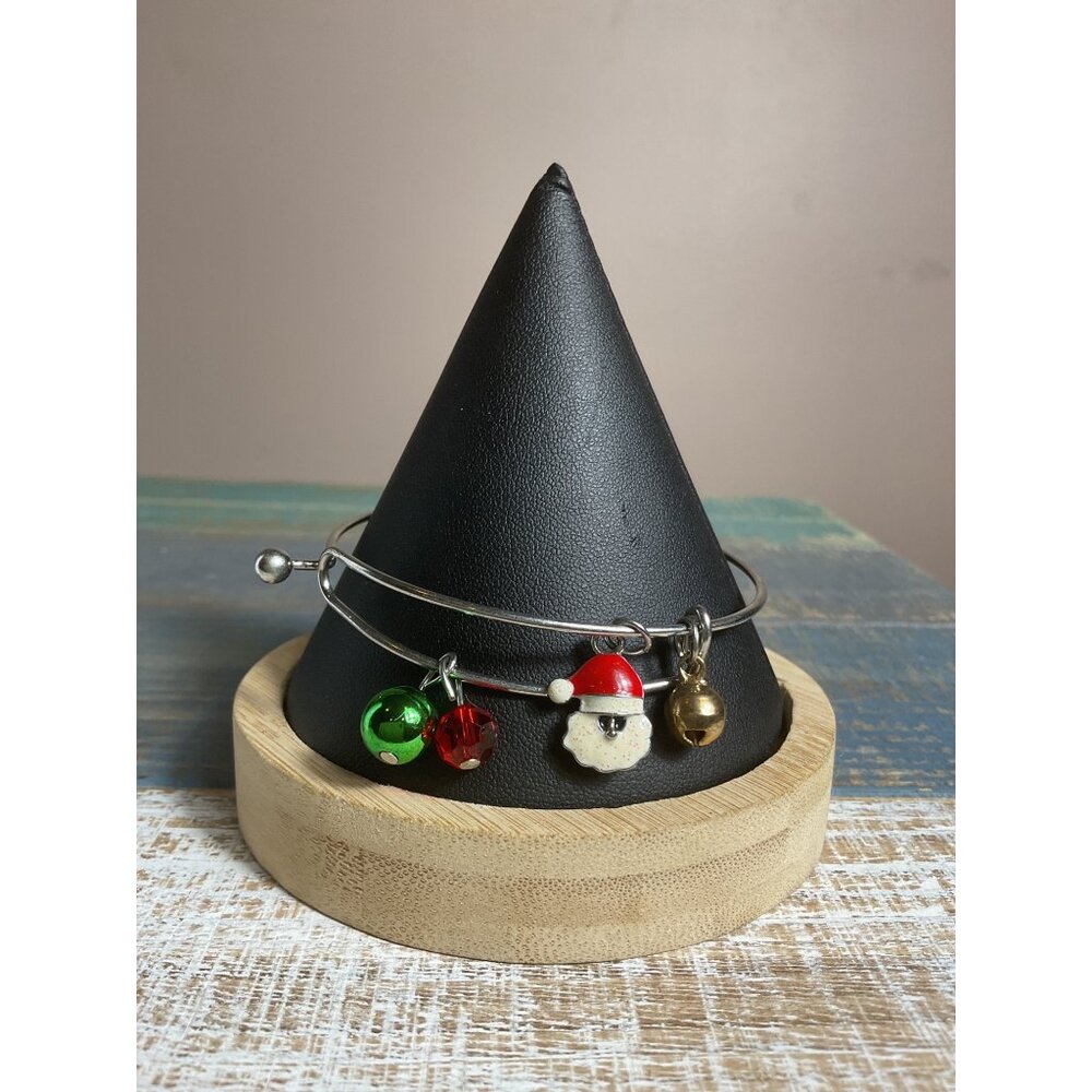 Womens Fashion Silver Bangle Bracelet With Christmas Charms